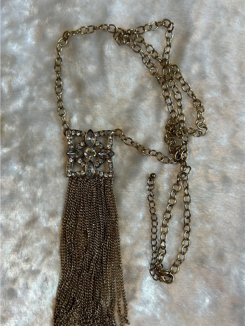 🍀VTG Gold Crystal Tassel Pendant Necklace